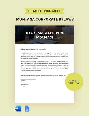 Hawaii Satisfaction of Mortgage Template