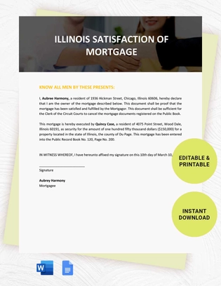 Illinois Satisfaction of Mortgage Template