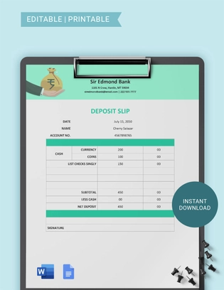 Generic Deposit Slip Template