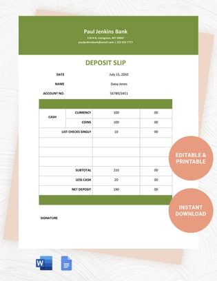 Student Deposit Slip Template