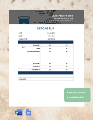 Chase Deposit Slip Template