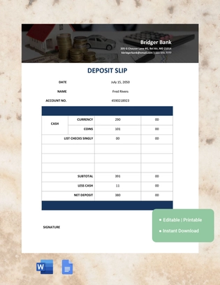 Sales Deposit Slip Template