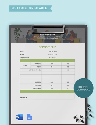 Cheque Deposit Slip Template