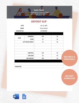 Direct Deposit Slip Template