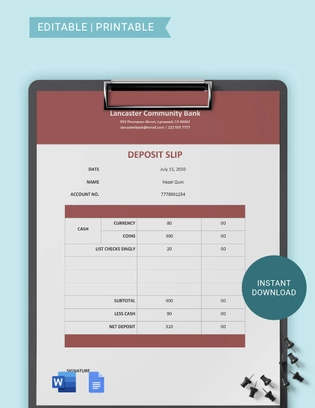 Deposit Slip Template
