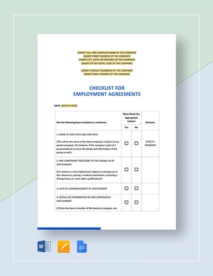 Checklist for Employment Agreement Template