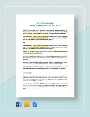 Offer To Purchase Shares Agreement Venture Capital Template