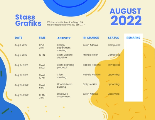 August 2022 Calendar With Time