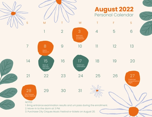 Cute August 2022 Calendar