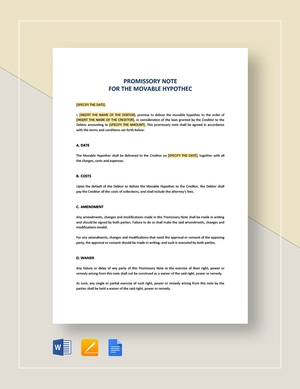 Movable Hypothec Promissory Note Template