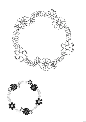 Black And White Floral Wreath Coloring Page