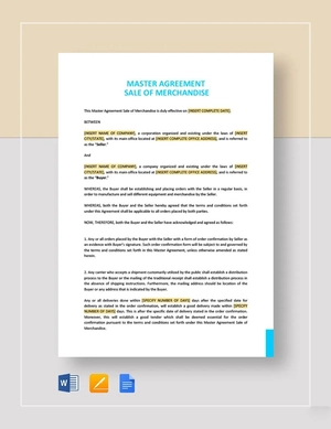 Master Agreement Sale of Merchandise Template