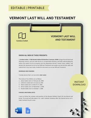 Vermont Last Will And Testament Template