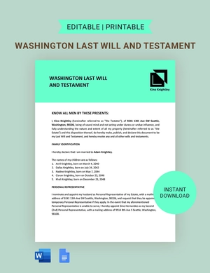 Washington Last Will And Testament Template