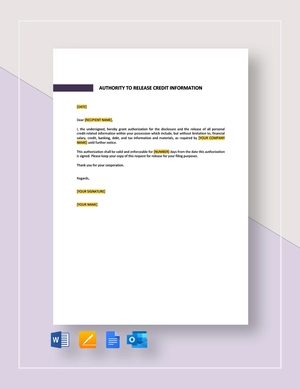 Authority to Release Credit Information Template