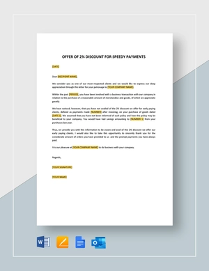 Offer of 2% Discount for Speedy Payments Template