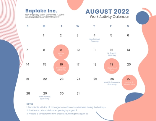 August 2022 Calendar With Holidays