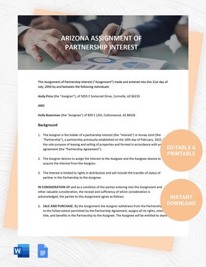 Arizona Assignment Of Partnership Interest Template