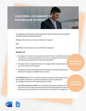 California Assignment Of Partnership Interest Template
