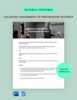 Colorado Assignment Of Partnership Interest Template