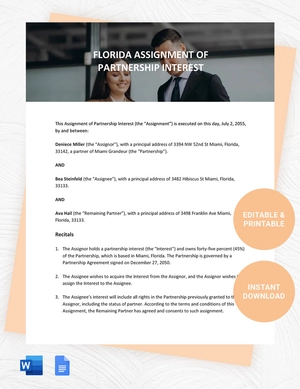 Florida Assignment Of Partnership Interest Template