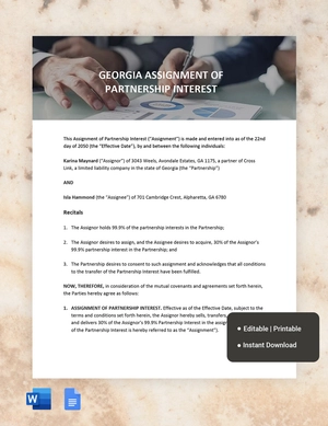 Georgia Assignment Of Partnership Interest Template