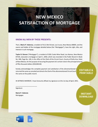 New Mexico Satisfaction Of Mortgage Template