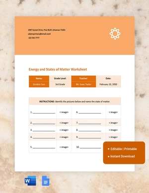 Energy And States Of Matter Worksheet