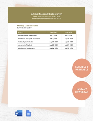 Cute Timetable Template Cute Timetable Template