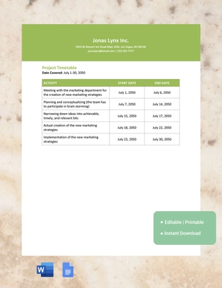 Simple Timetable Template Simple Timetable Template
