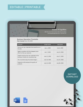 Timetable Sample Timetable Sample