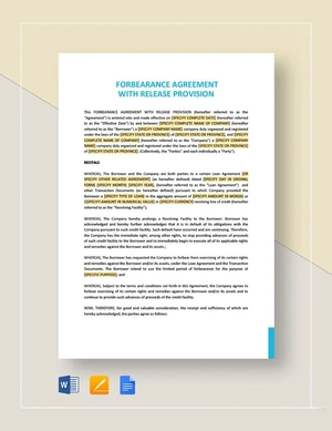 Forbearance Agreement With Release Provision Template