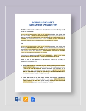 Debenture Holder's Instrument Cancellation Template