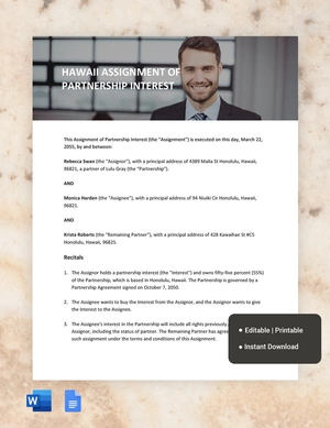 Hawaii Assignment Of Partnership Interest Template