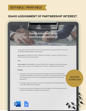 Idaho Assignment Of Partnership Interest Template
