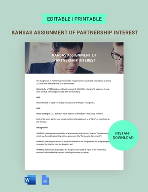 Kansas Assignment Of Partnership Interest Template