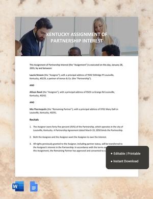Kentucky Assignment Of Partnership Interest Template