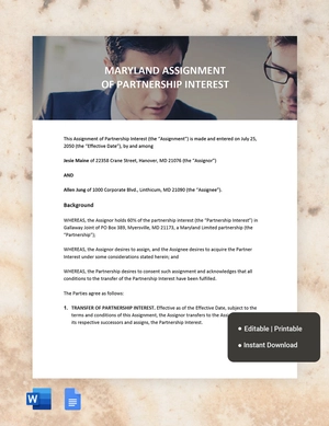 Maryland Assignment Of Partnership Interest Template