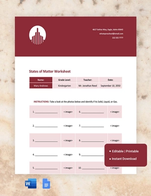 Preschool States Of Matter Worksheet