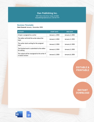 Revision Timetable Sample Template