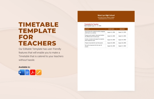 Timetable Template For Teachers Timetable Template For Teachers