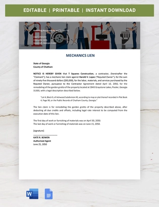 Georgia Mechanics Lien Template