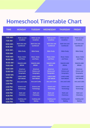Home School Timetable Chart Template Home School Timetable Chart Template