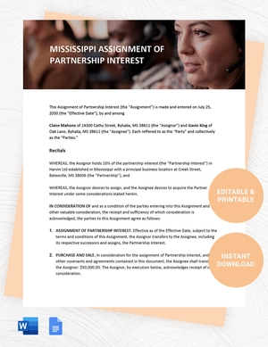 Mississippi Assignment Of Partnership Interest Template