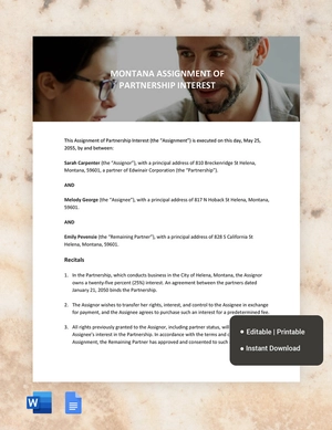 Montana Assignment Of Partnership Interest Template