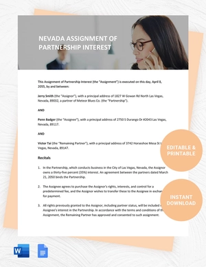 Nevada Assignment Of Partnership Interest Template