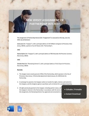 New Jersey Assignment Of Partnership Interest Template