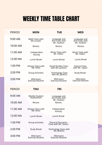 Weekly Time Table Chart