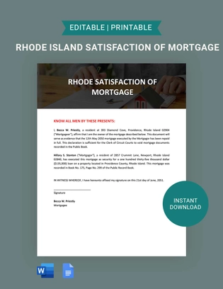Rhode Island Satisfaction Of Mortgage Template