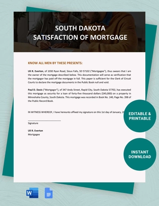 South Dakota Satisfaction Of Mortgage Template